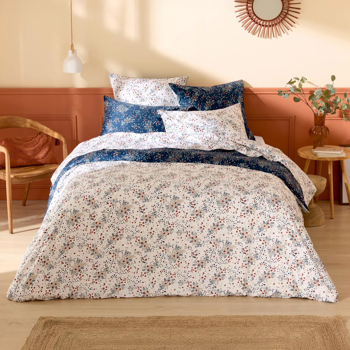 Copripiumino in raso di cotone (260 x 240 cm) Lilou Blu navy