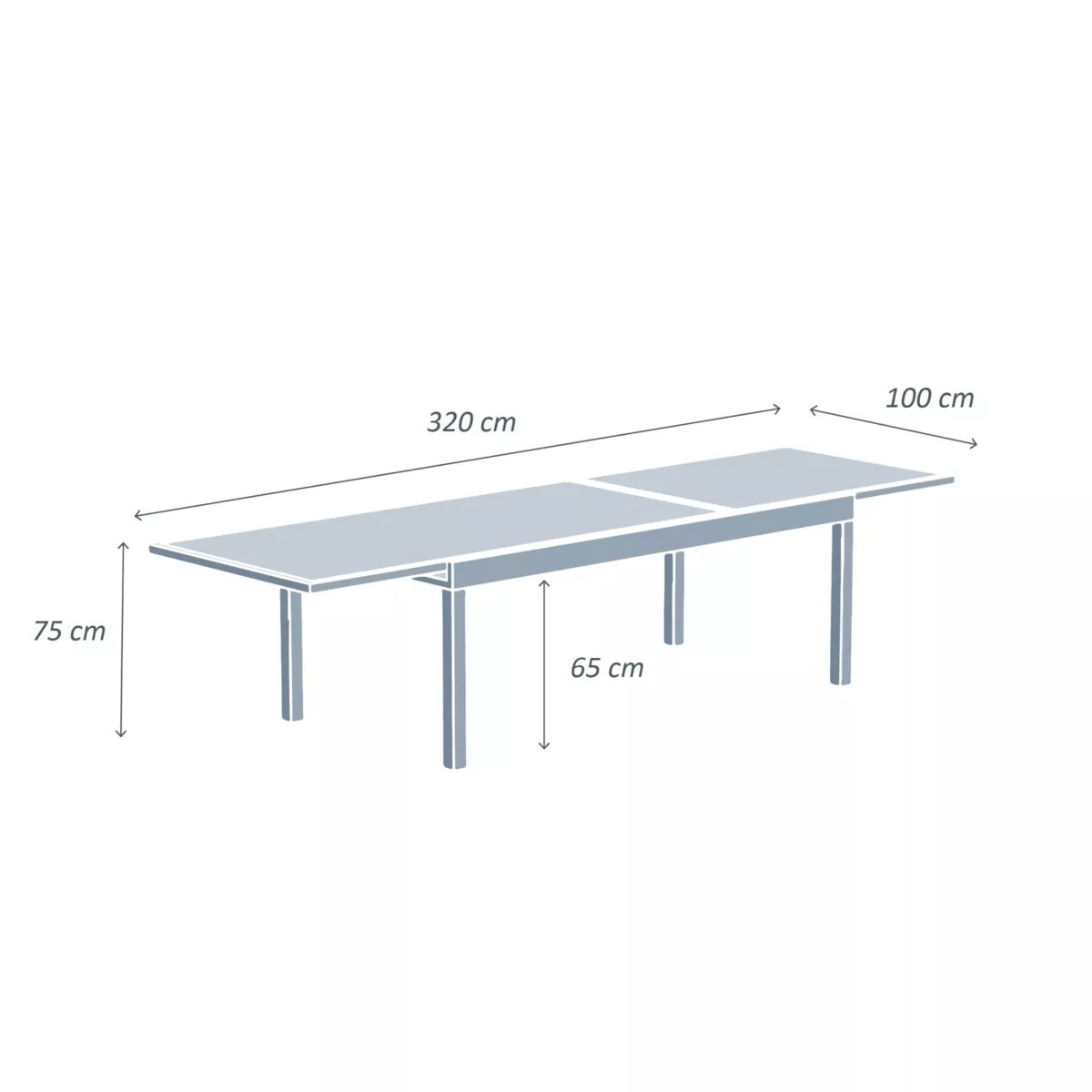 Table de jardin extensible en verre 12 places (200/320 x 100 cm) Murano Blanc