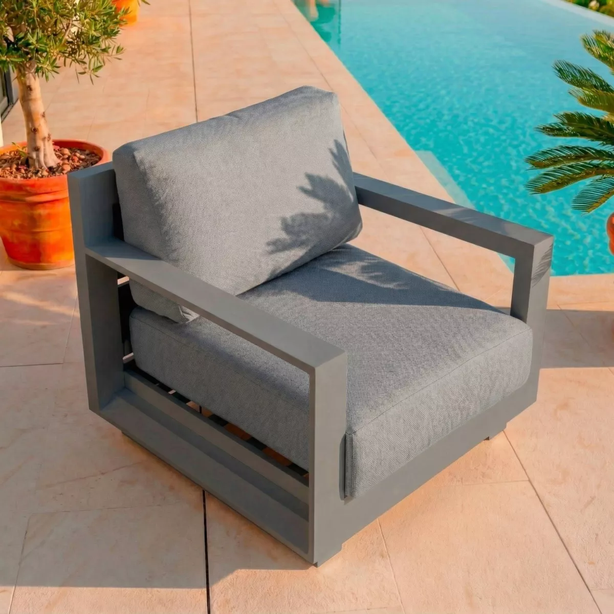 Fauteuil de jardin détente en aluminium Elba Gris anthracite