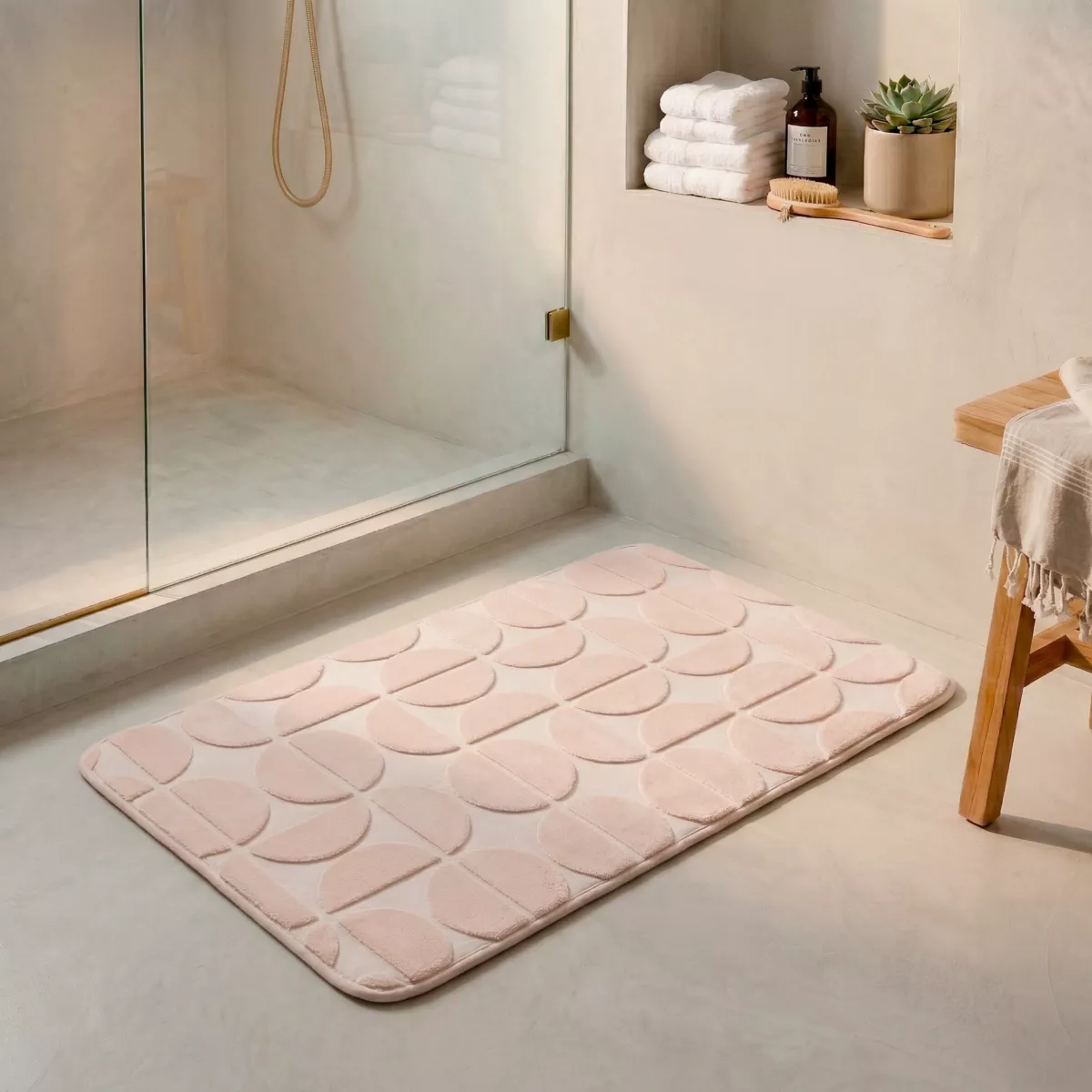 TAPIS MEMOIRE DE FORME MICROFIBRE ROY 50X80 CM - ROSE POUDRE