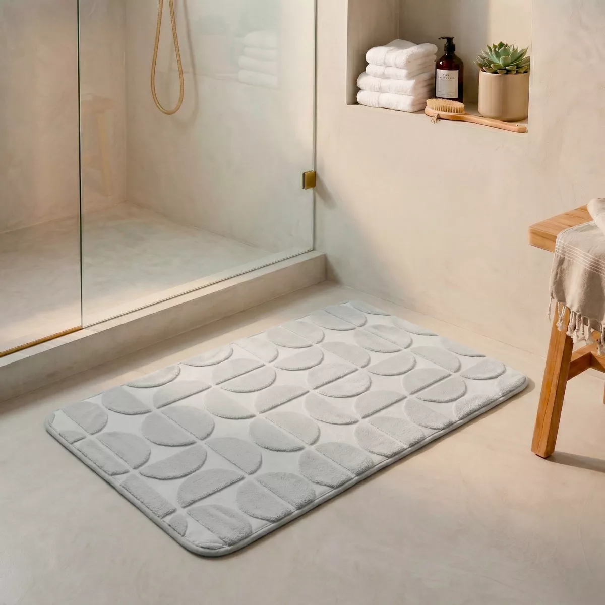 TAPIS MEMOIRE DE FORME MICROFIBRE ROY 50X80 CM - GRIS CLAIR