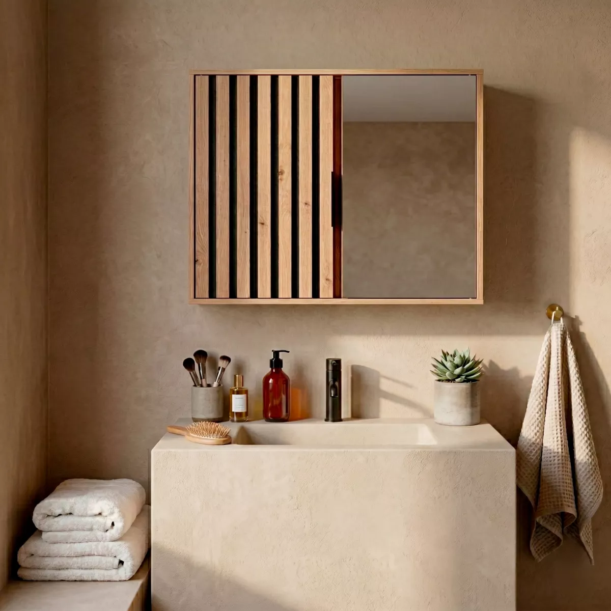 Mobiletto alto per bagno in legno con 2 ripiani (46 x 60 cm) Karma Naturale