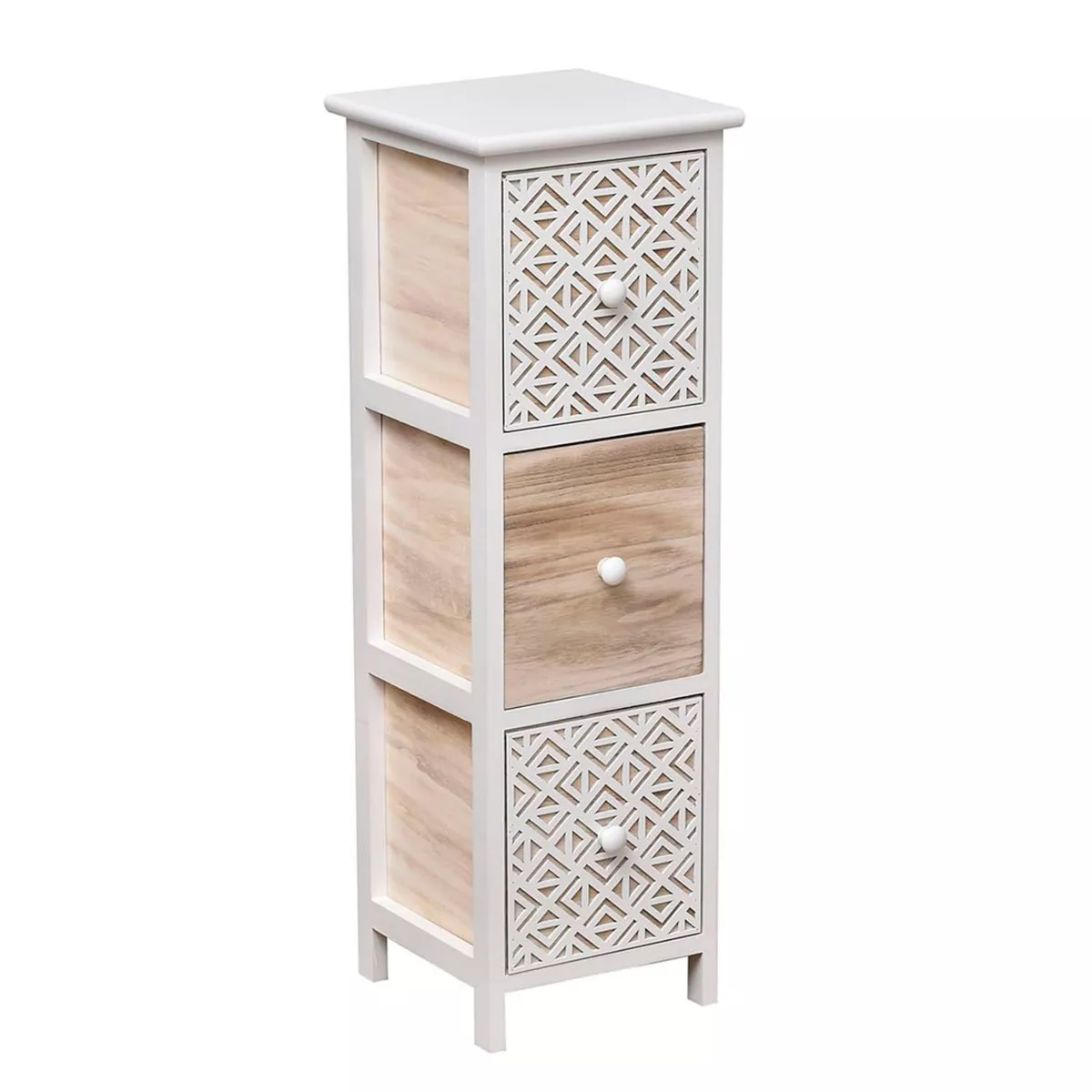 Mobiletto bagno 3 cassetti in legno di paulownia (77 x 25 cm) Stile Bohémien Bianco