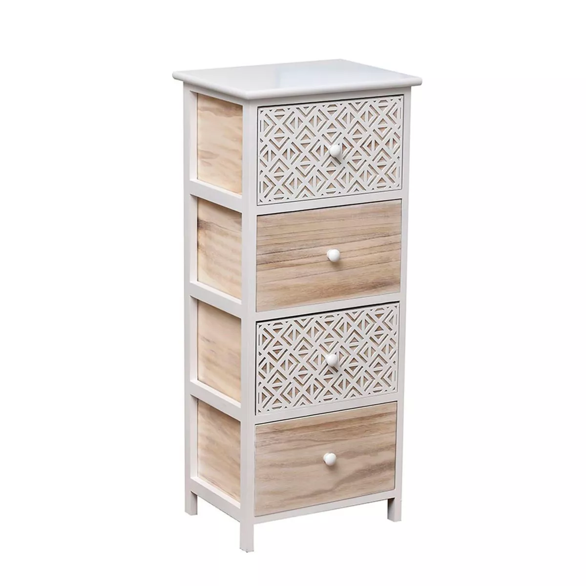 Petit meuble salle de bain 4 tiroirs bois de paulownia (86 x 37 cm) Bohéme Blanc 