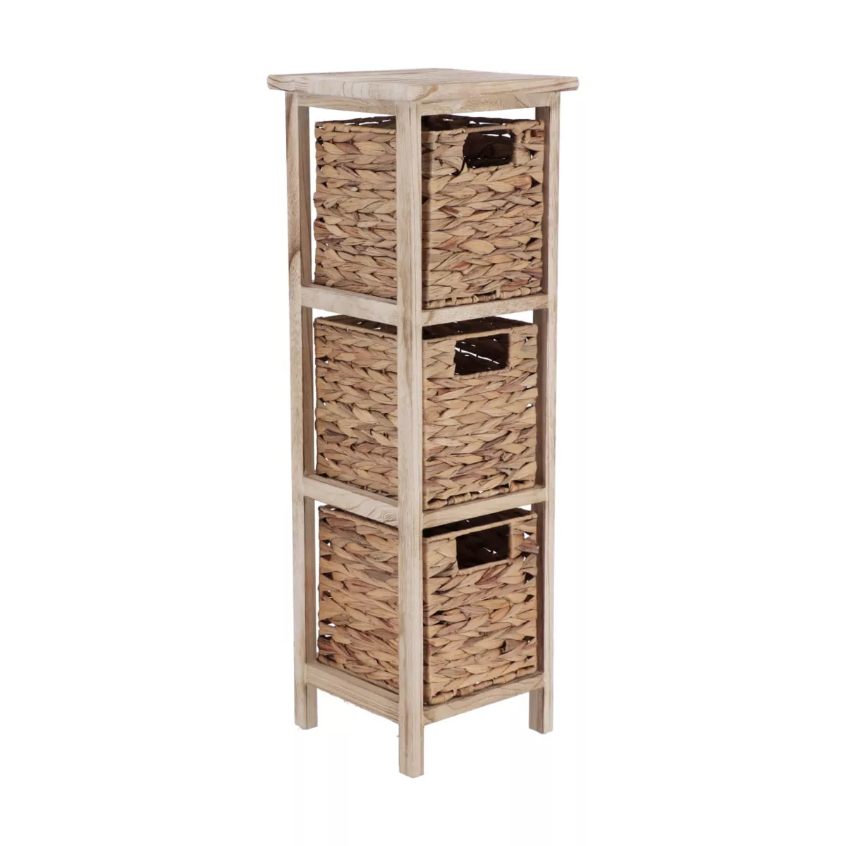 Petit meuble salle de bain 3 paniers jacinthe (77 x 25 cm) Olia Naturel