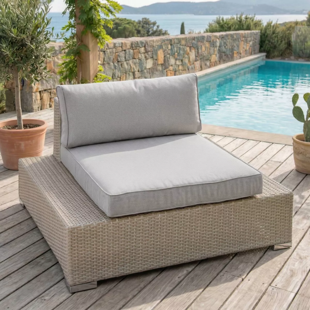Fauteuil de jardin en résine tressée Palma Gris (ref mod)