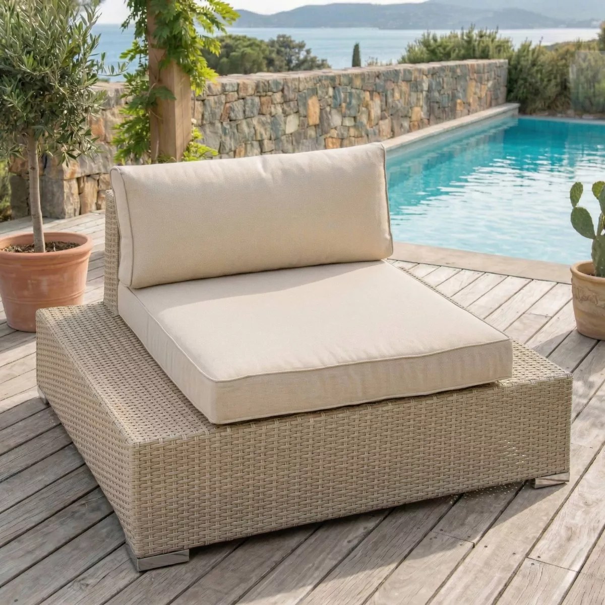 Poltrona da giardino in resina intrecciata Palma Grigio e beige