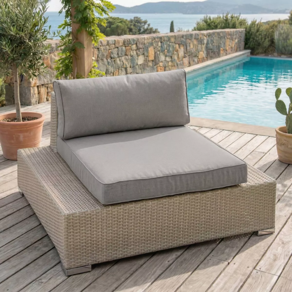 Poltrona da giardino in resina intrecciata Palma Grigio e antracite