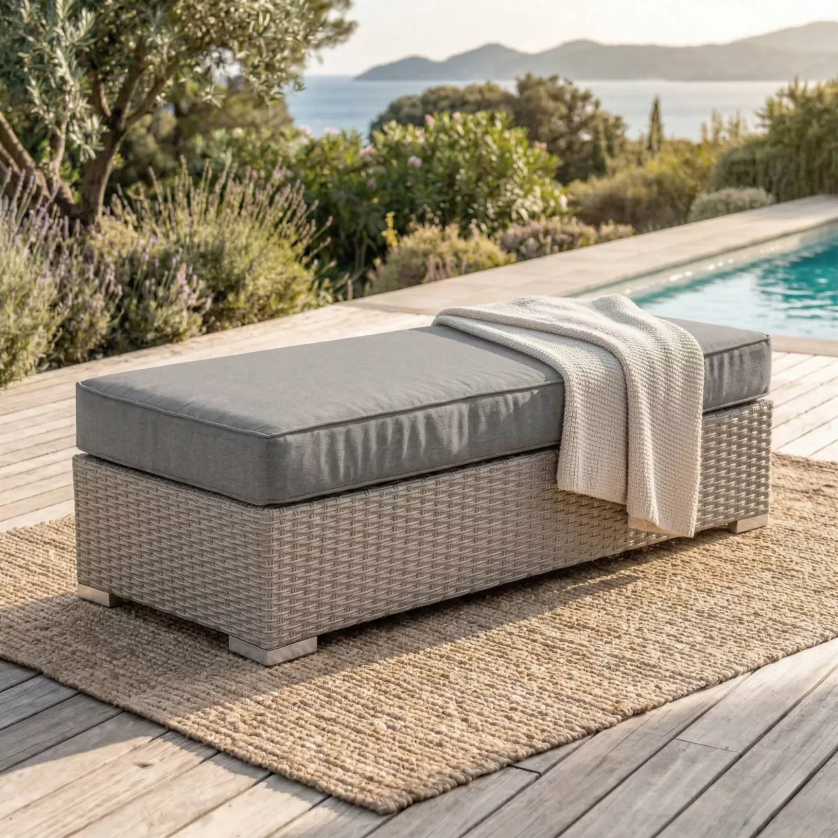 Panca in resina intrecciata 2 posti Palma Grigio e antracite