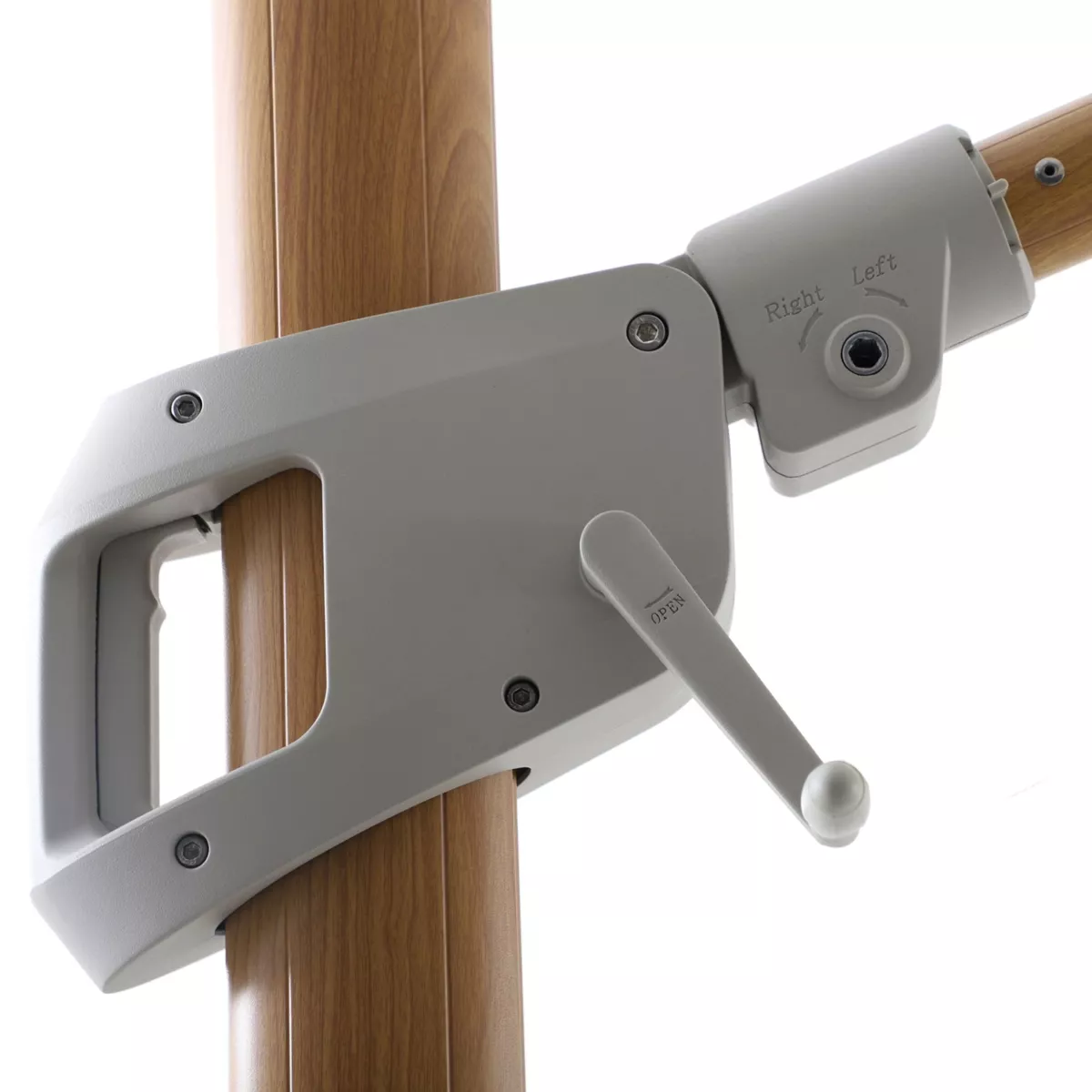 Ombrellone decentrato quadrato in alluminio con base (3 x 3 m) Elyra effetto legno e Beige