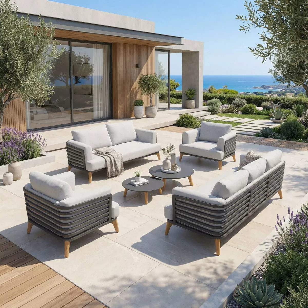 Salotto da giardino alluminio 7 posti 6 pezzi Monte Carlo Grigio antracite e grigio chiaro