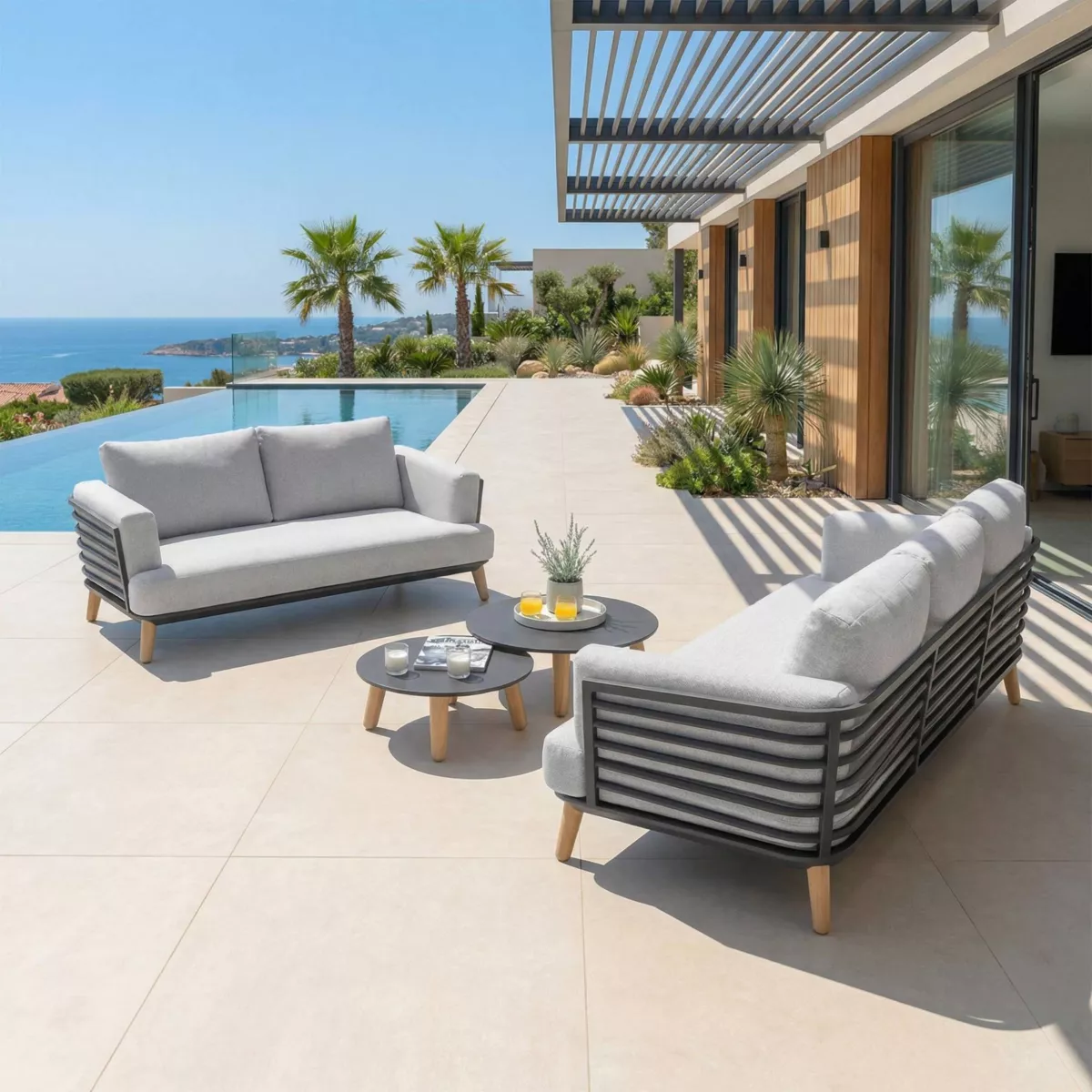 Salotto da giardino alluminio 5 posti 4 pezzi Monte Carlo Grigio antracite e grigio chiaro