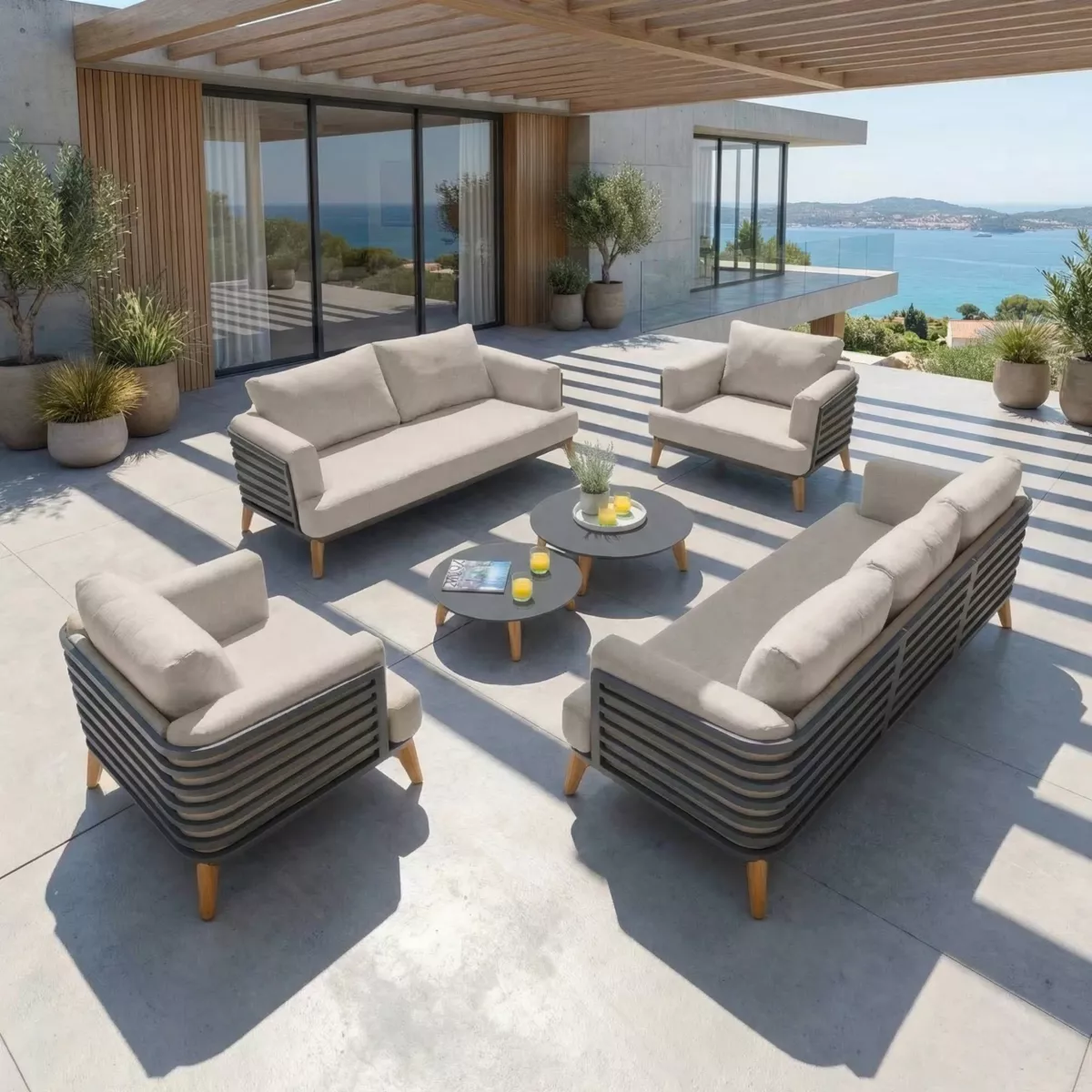 Salotto da giardino alluminio 7 posti 6 pezzi Monte Carlo Grigio antracite e tortora