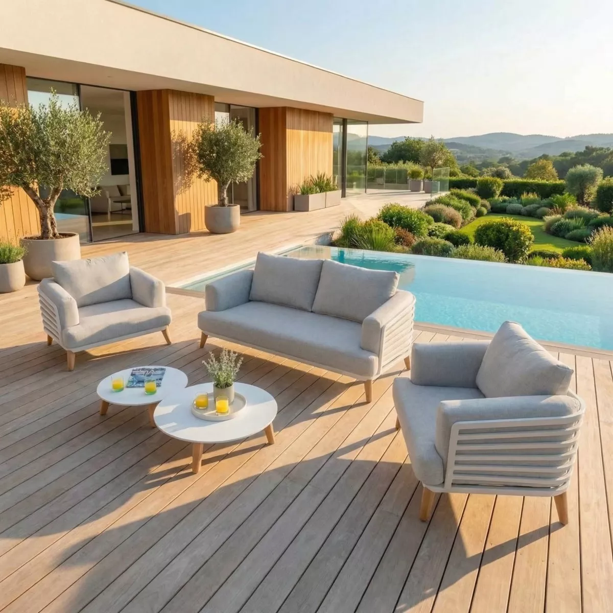 Salotto da giardino alluminio 4 posti 5 pezzi Monte Carlo Bianco e grigio chiaro