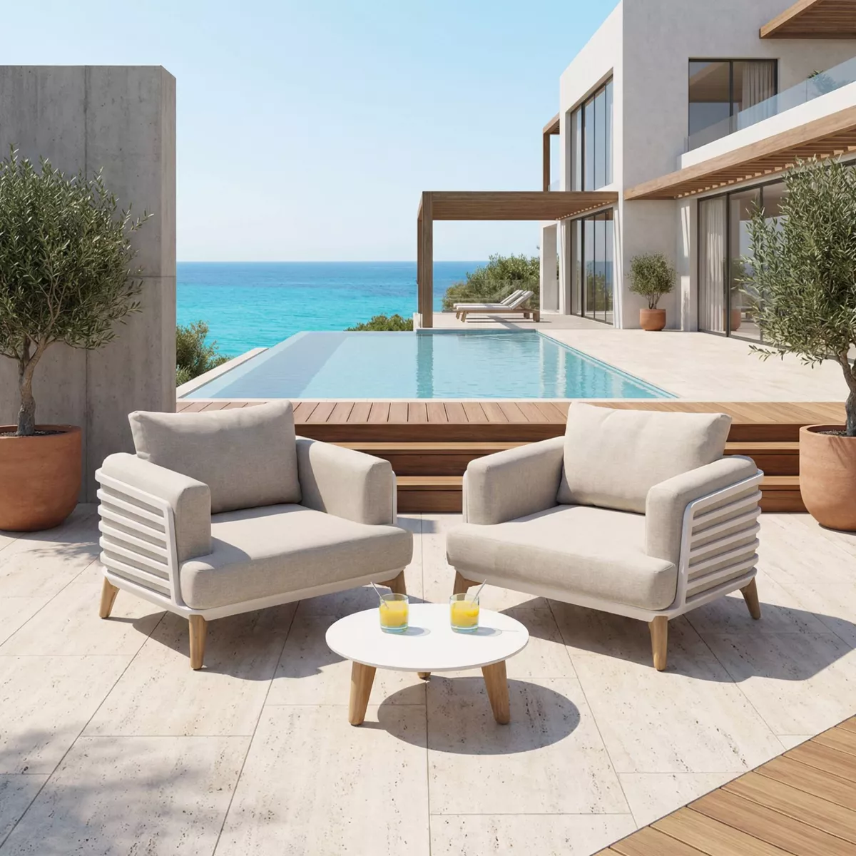 Salotto da giardino alluminio 2 posti 3 pezzi Monte Carlo Bianco e tortora