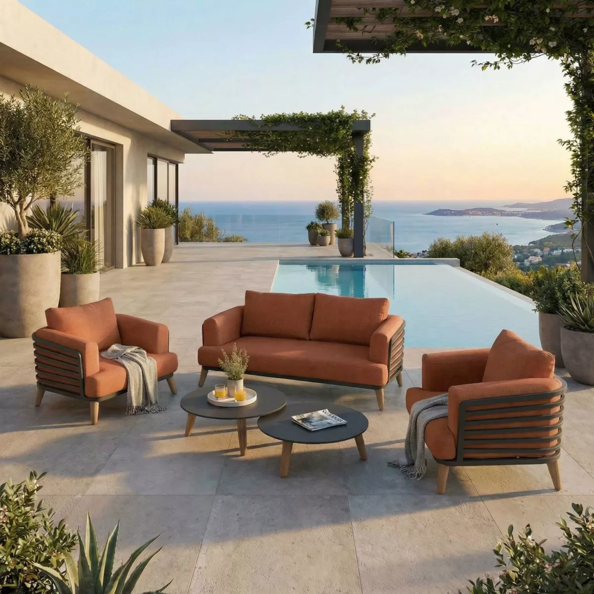 Salon de jardin aluminium 4 places 5 pcs Monte Carlo Gris anthracite et terracotta