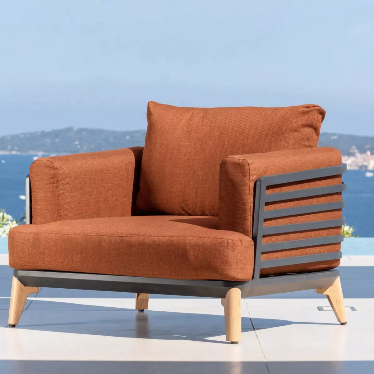 Salon de jardin aluminium 4 places 5 pcs Monte Carlo Gris anthracite et terracotta
