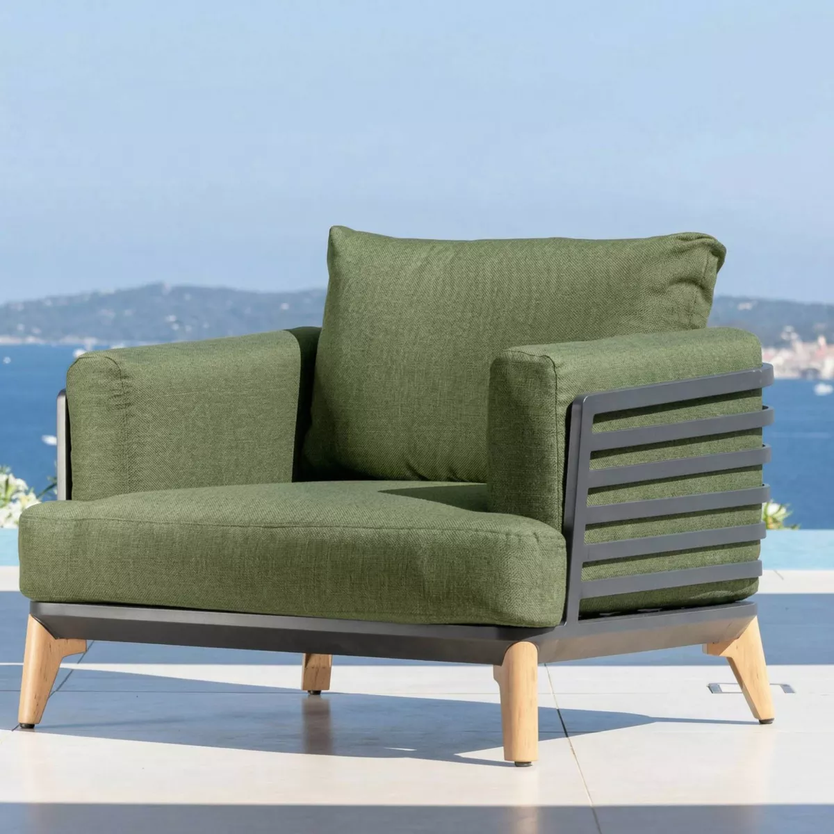 Salon de jardin aluminium 4 places 5 pcs Monte Carlo Gris anthracite et vert romarin