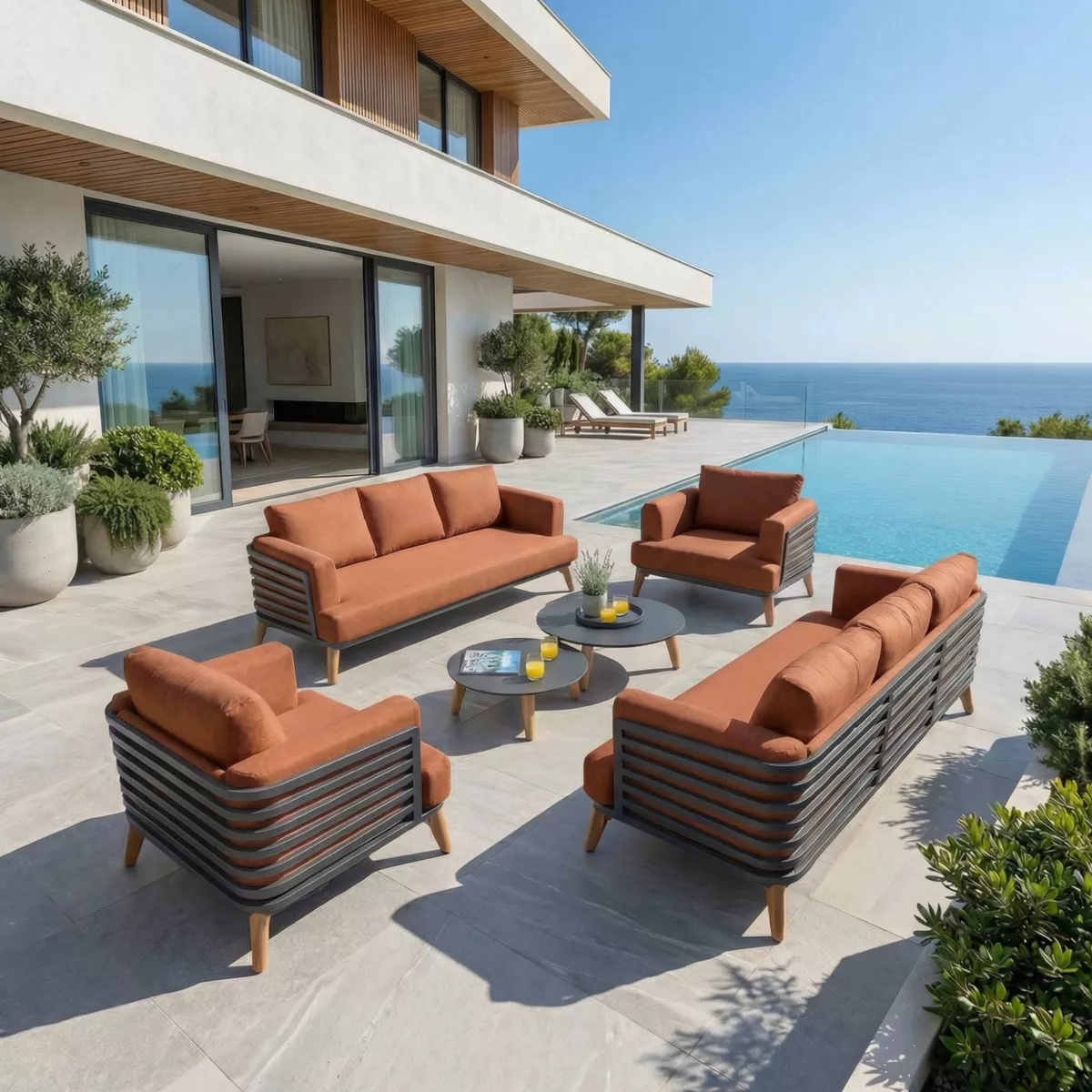 Set da giardino in alluminio 8 posti 6 pezzi Monte Carlo Grigio antracite e terracotta