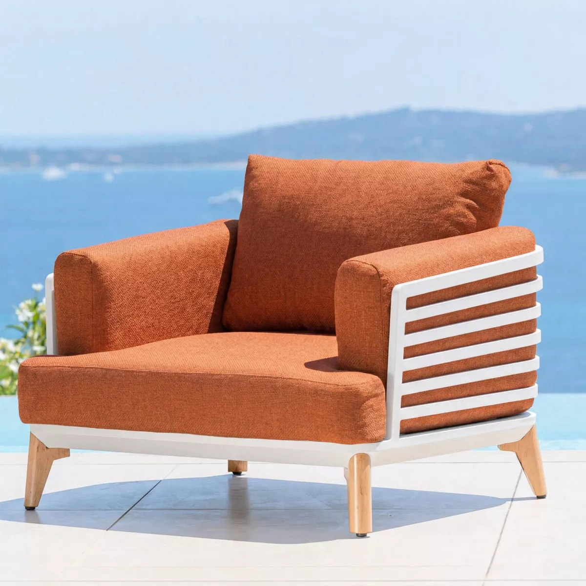Set da giardino in alluminio 2 posti 3 pezzi Monte Carlo Bianco e terracotta