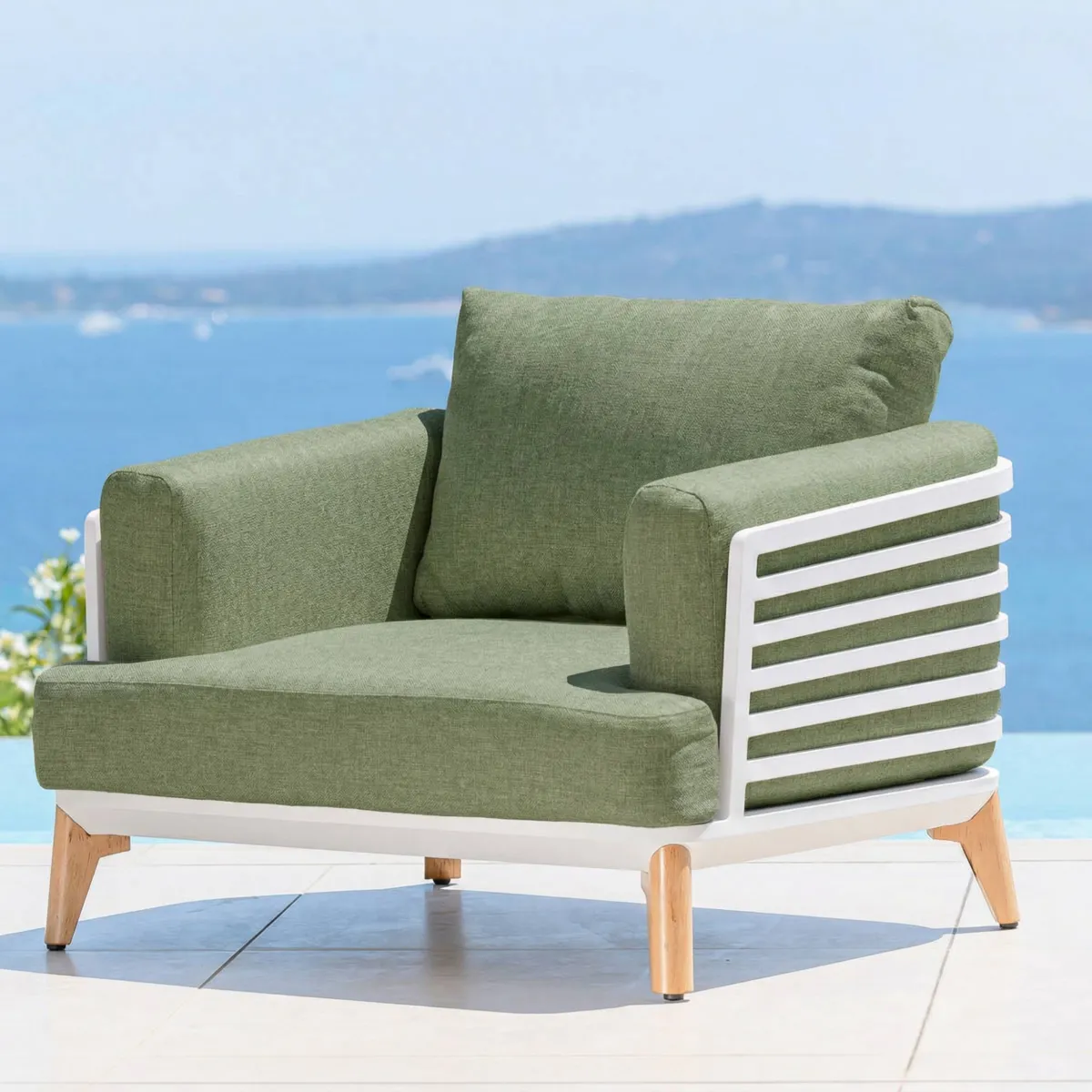 Salon de jardin aluminium 4 places 5 pcs Monte Carlo Blanc et vert romarin