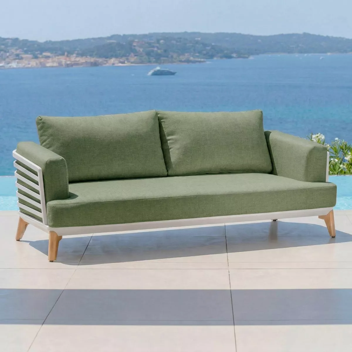 Salon de jardin aluminium 4 places 5 pcs Monte Carlo Blanc et vert romarin