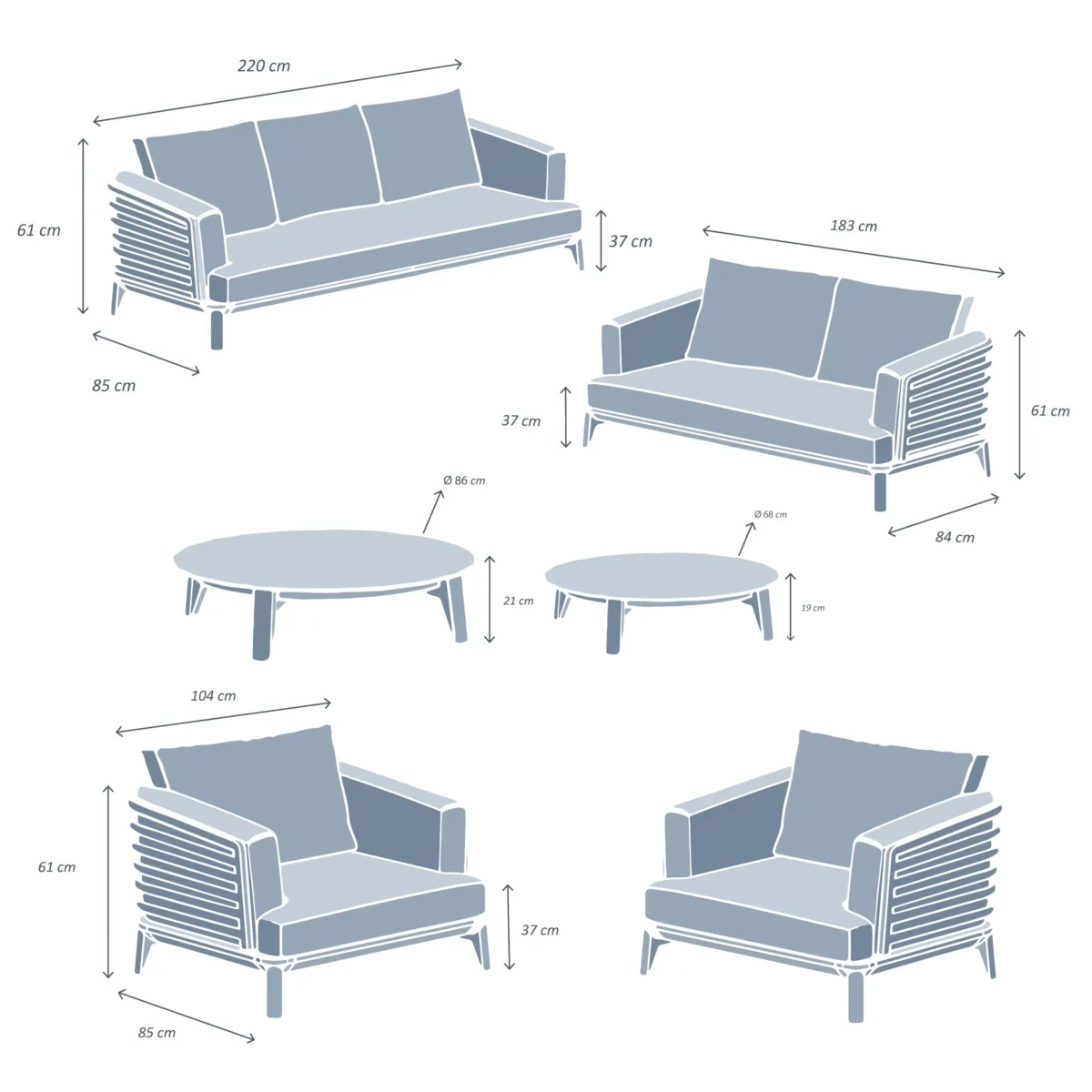 Set da giardino in alluminio 7 posti 6 pezzi Monte Carlo Bianco e verde rosmarino