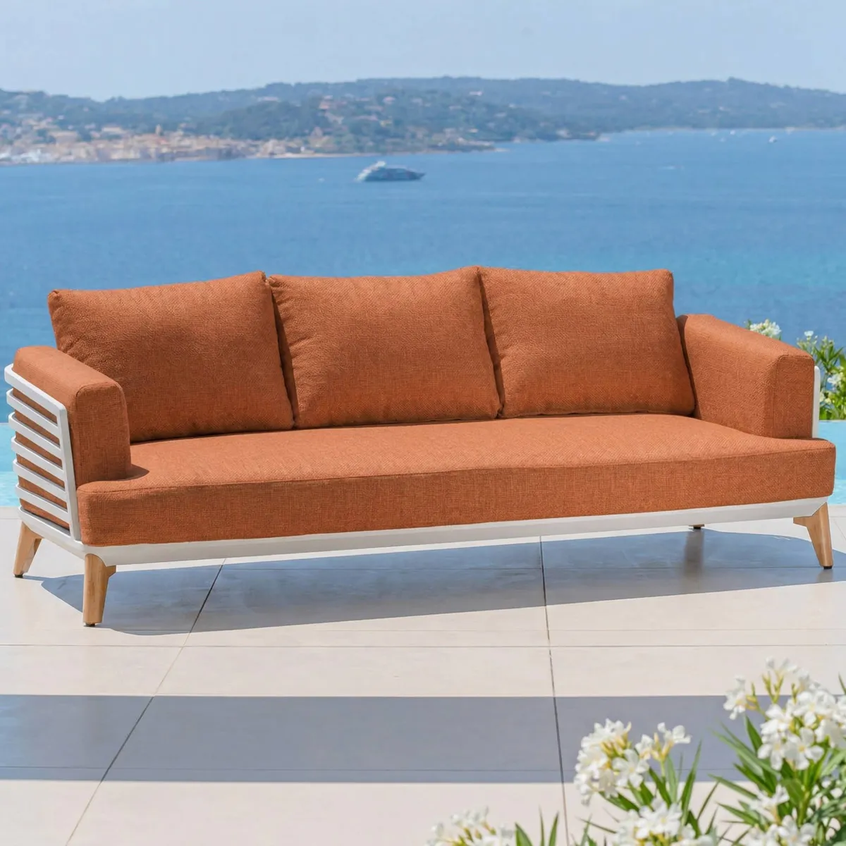 Set da giardino in alluminio 8 posti 6 pezzi Monte Carlo Bianco e terracotta