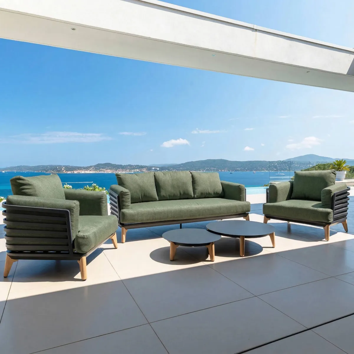 Salon de jardin aluminium 5 places 5 pcs Monte Carlo Gris anthracite et vert romarin