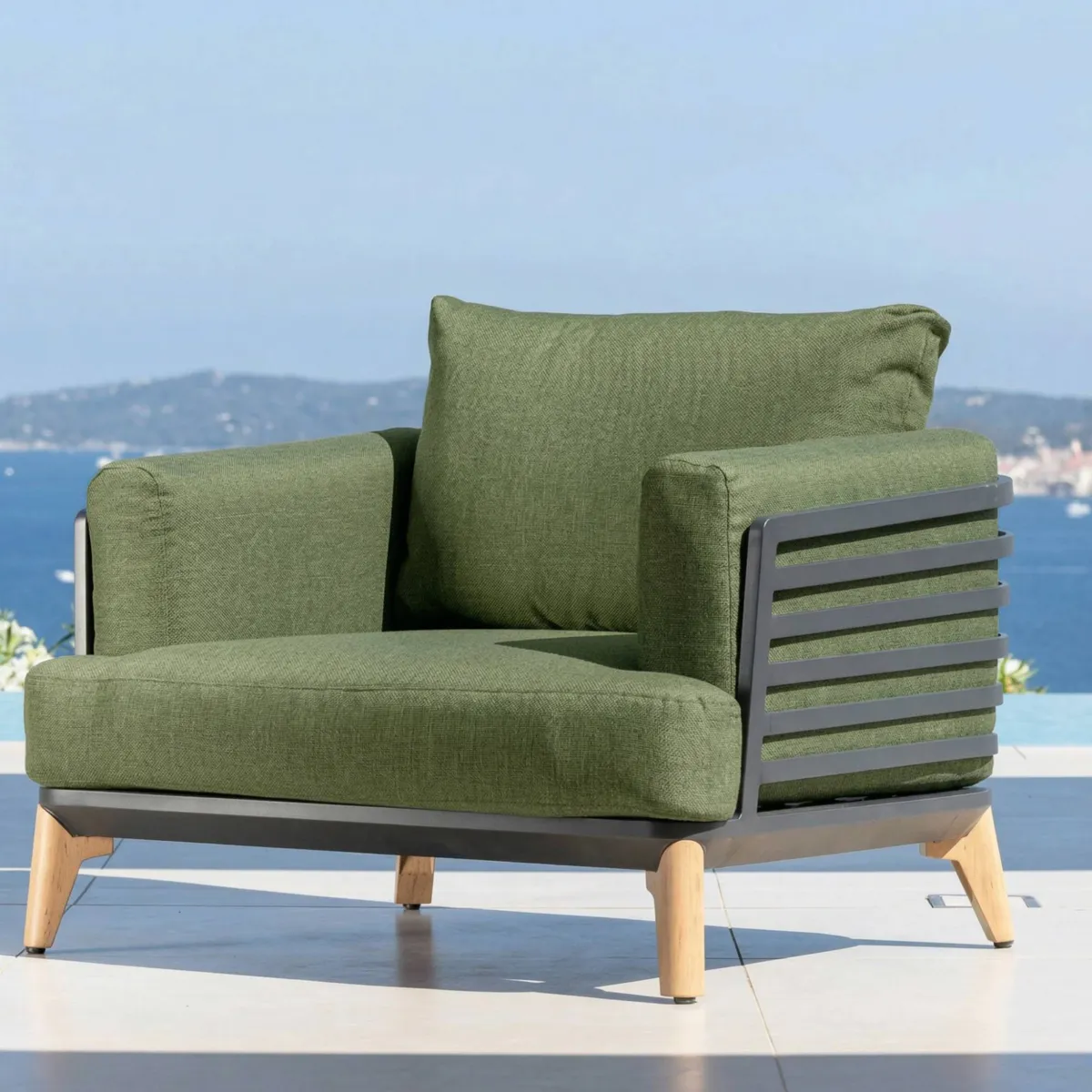 Set da giardino in alluminio 5 posti 5 pezzi Monte Carlo Grigio antracite e verde rosmarino