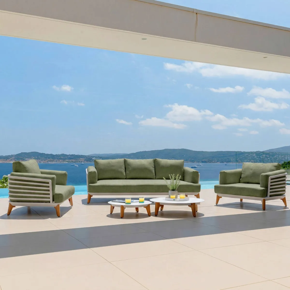 Salon de jardin aluminium 5 places 5 pcs Monte Carlo Blanc et vert romarin