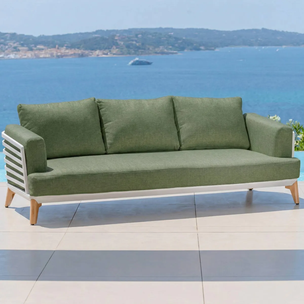 Set da giardino in alluminio 5 posti 4 pezzi Monte Carlo Bianco e verde rosmarino