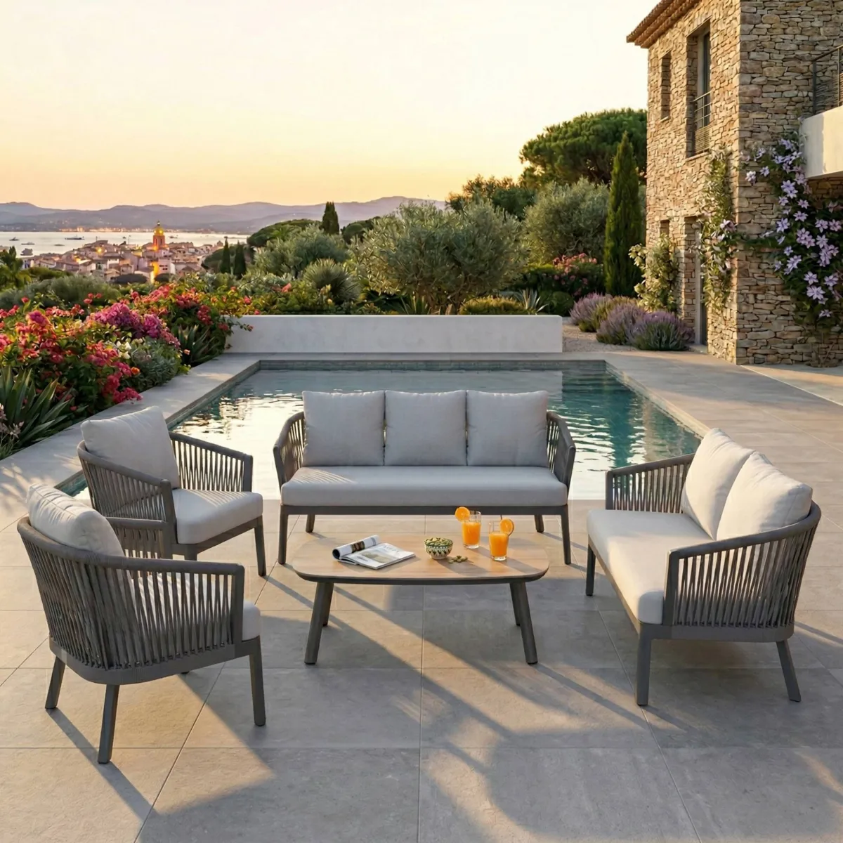 Salon de jardin en aluminium 7 places 5 pcs Amalfi Gris anthracite et gris clair