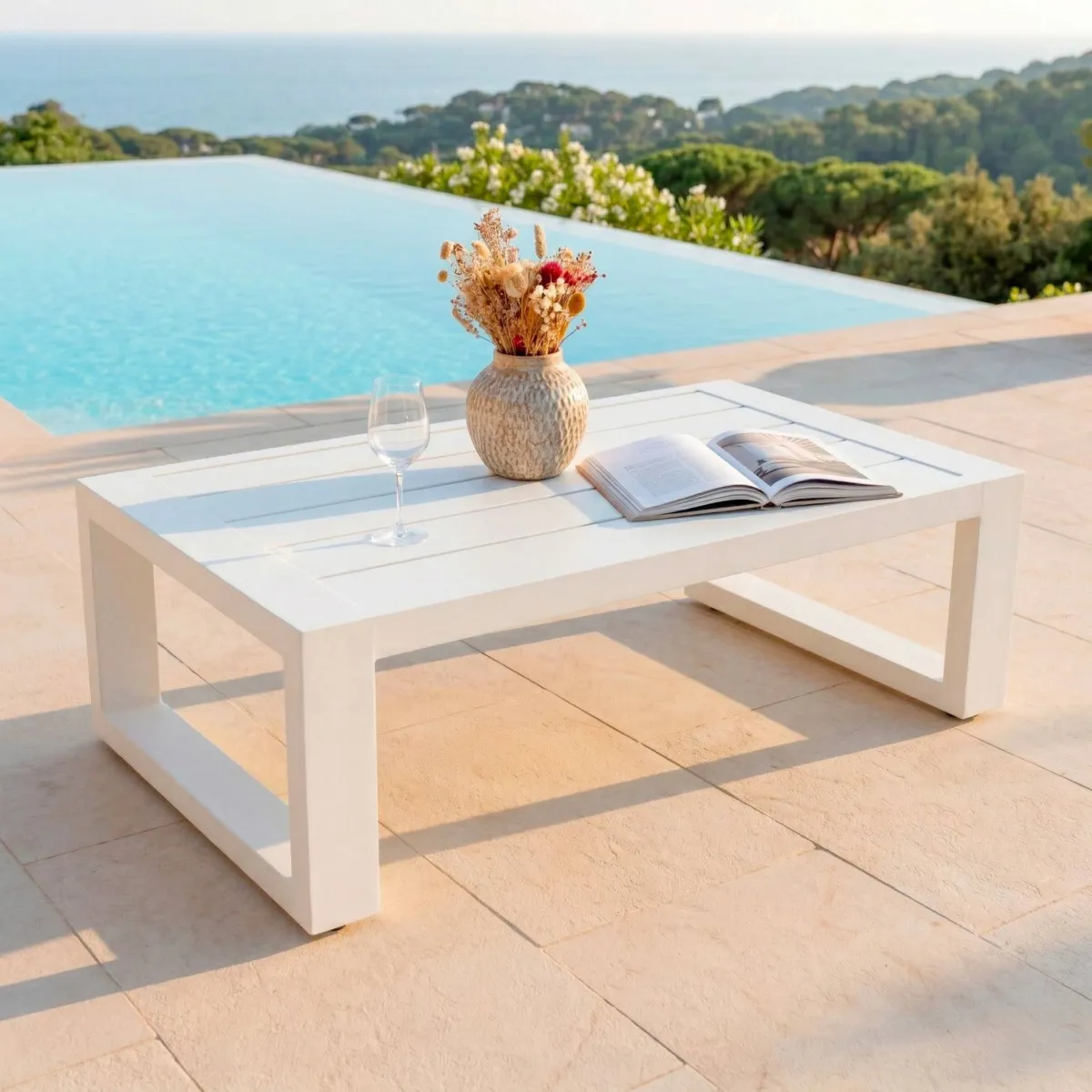 Salon de jardin aluminium 5 places 4 pcs Elba Blanc et gris clair
