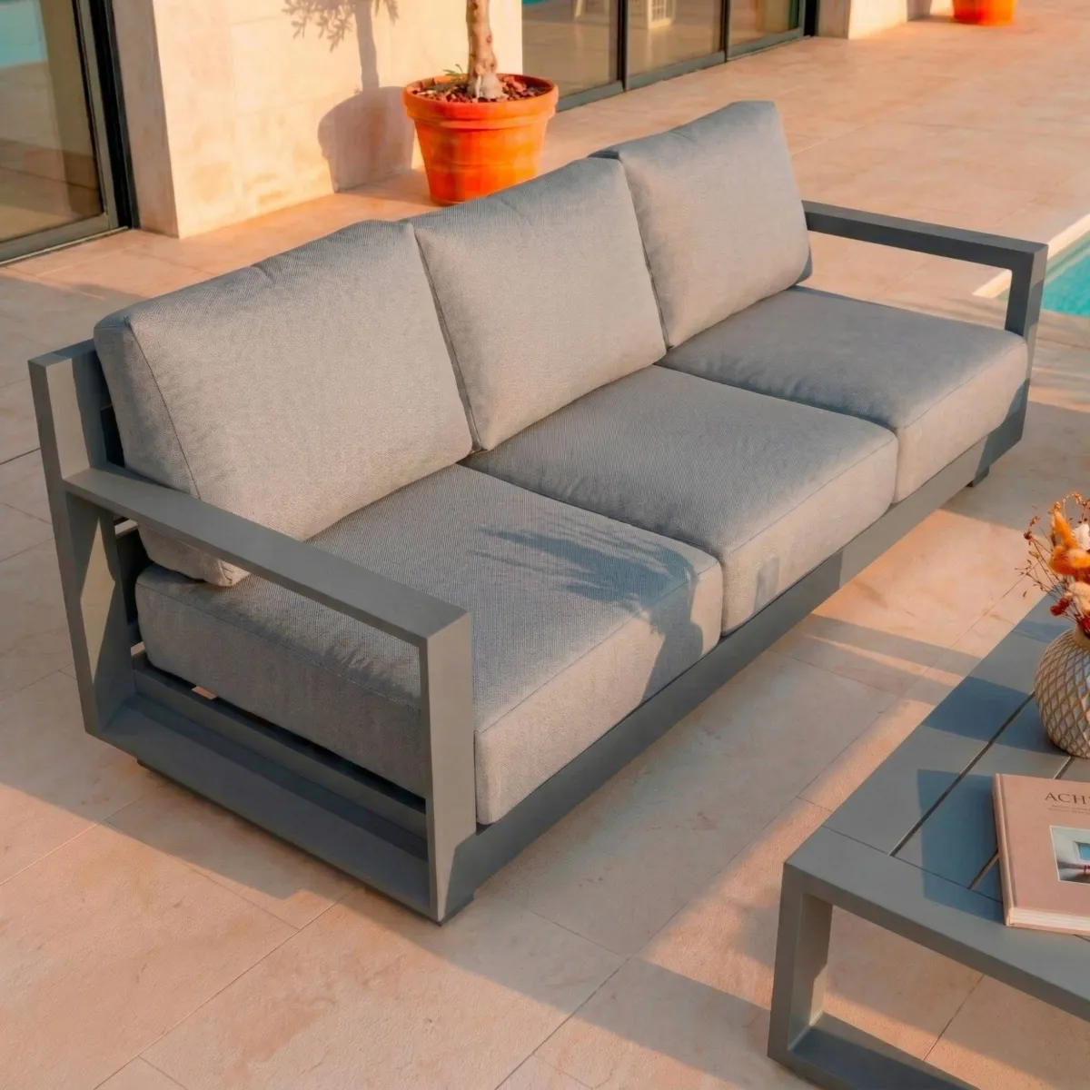 Salon de jardin aluminium 7 places 5 pcs Elba Gris anthracite