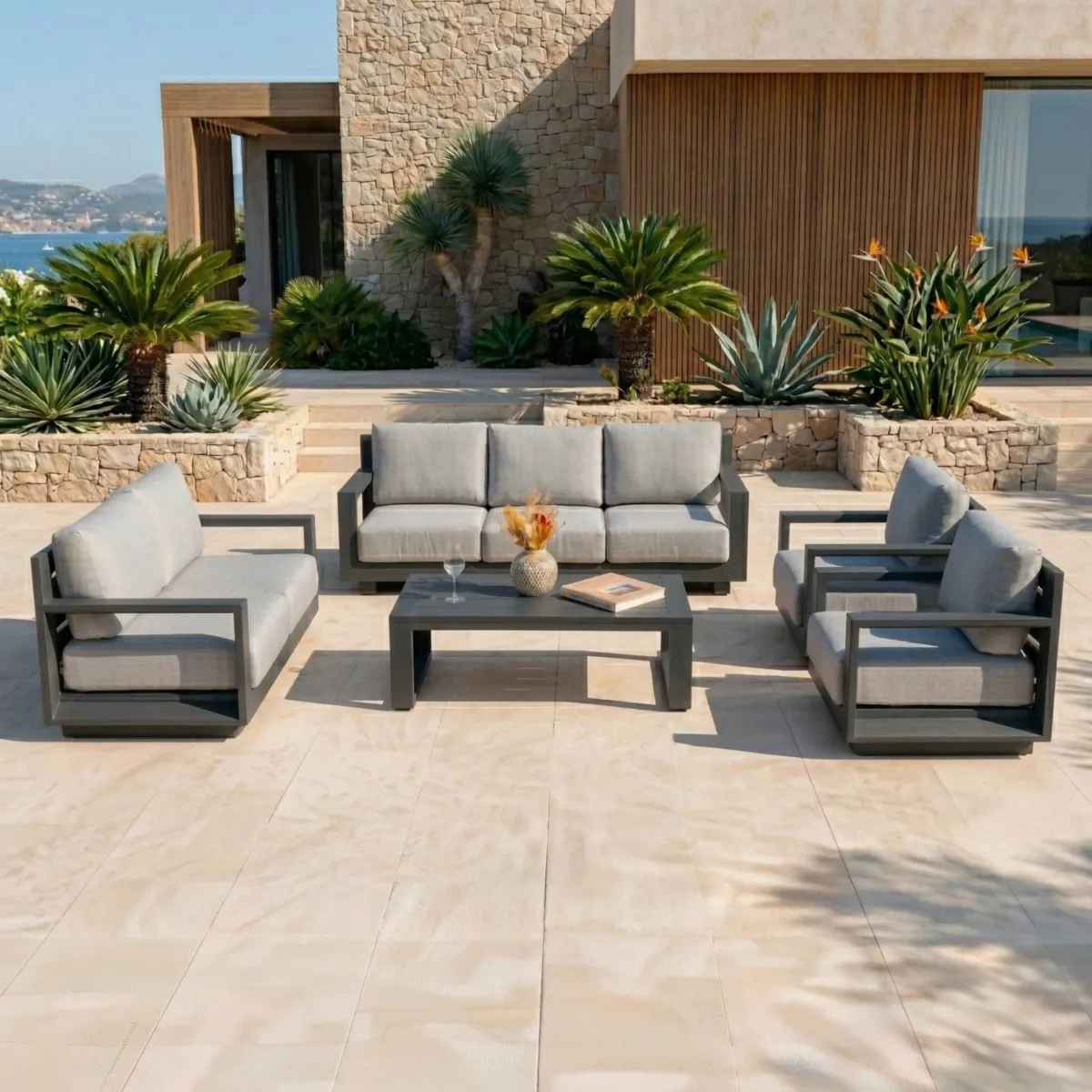 Salon de jardin aluminium 7 places 5 pcs Elba Gris anthracite et gris clair