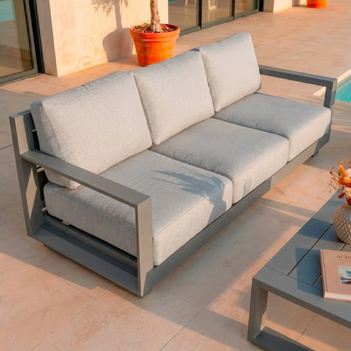 Salon de jardin aluminium 7 places 5 pcs Elba Gris anthracite et gris clair