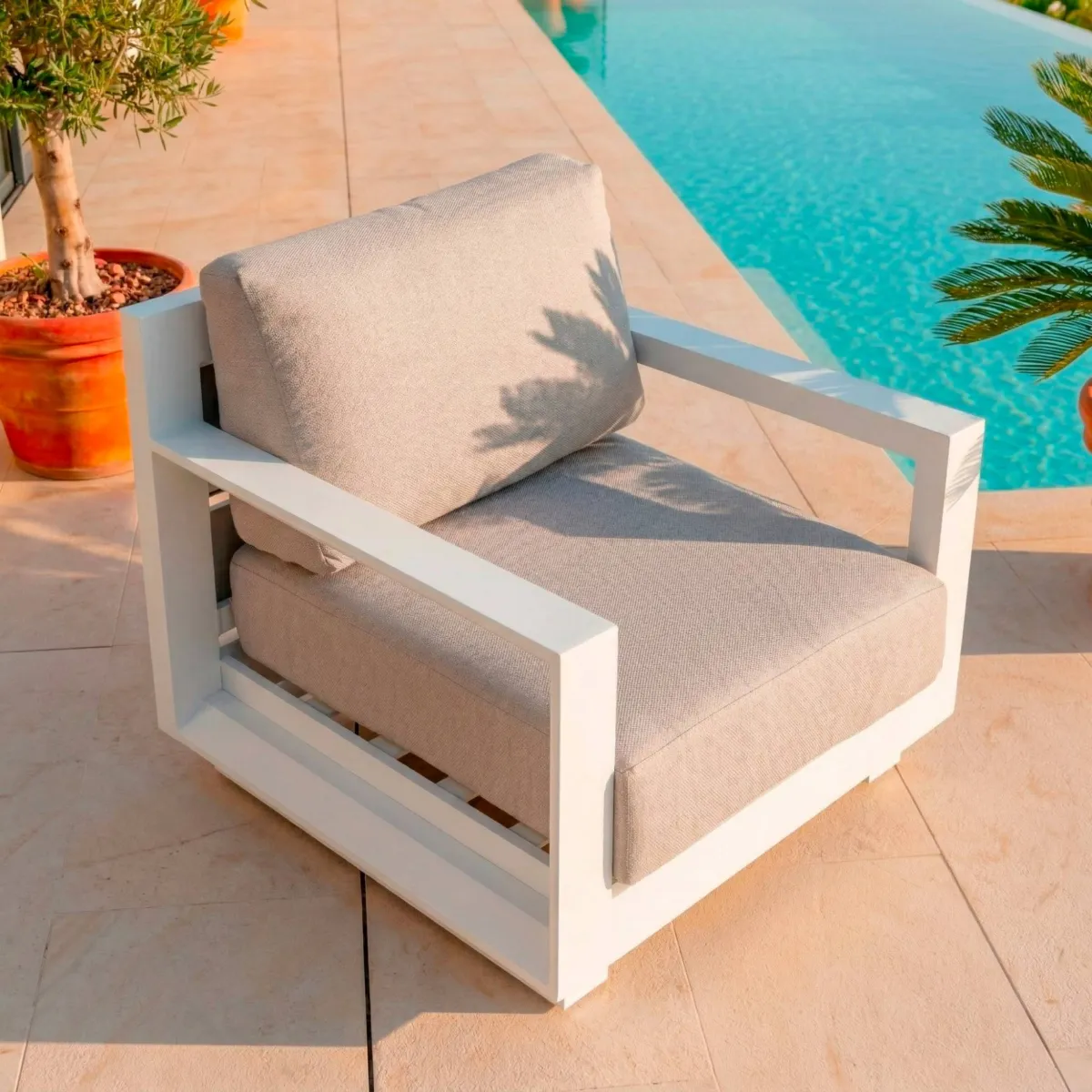 Salon de jardin aluminium 4 places 4 pcs Elba Blanc et taupe