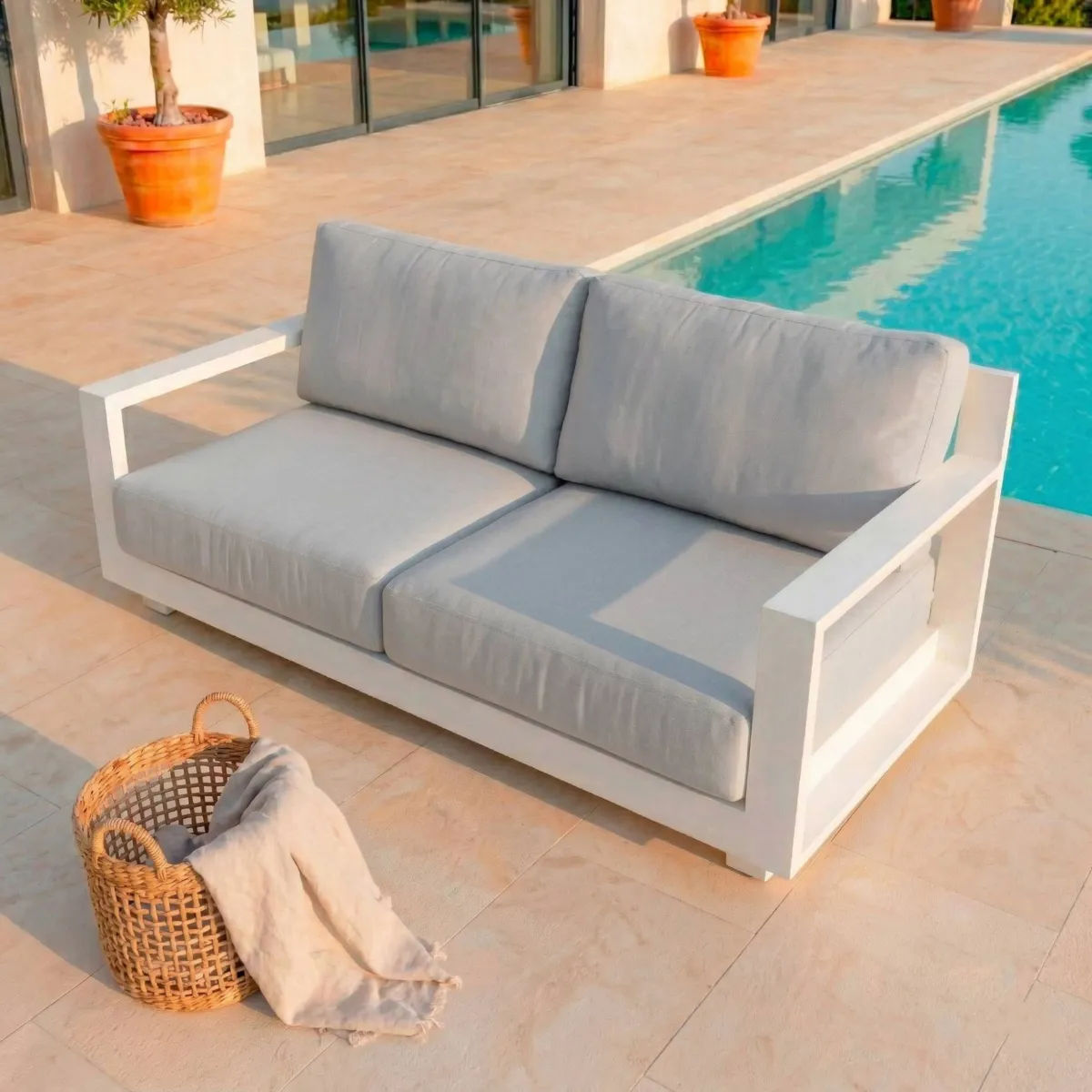 Salon de jardin aluminium 4 places 4 pcs Elba Blanc et gris clair