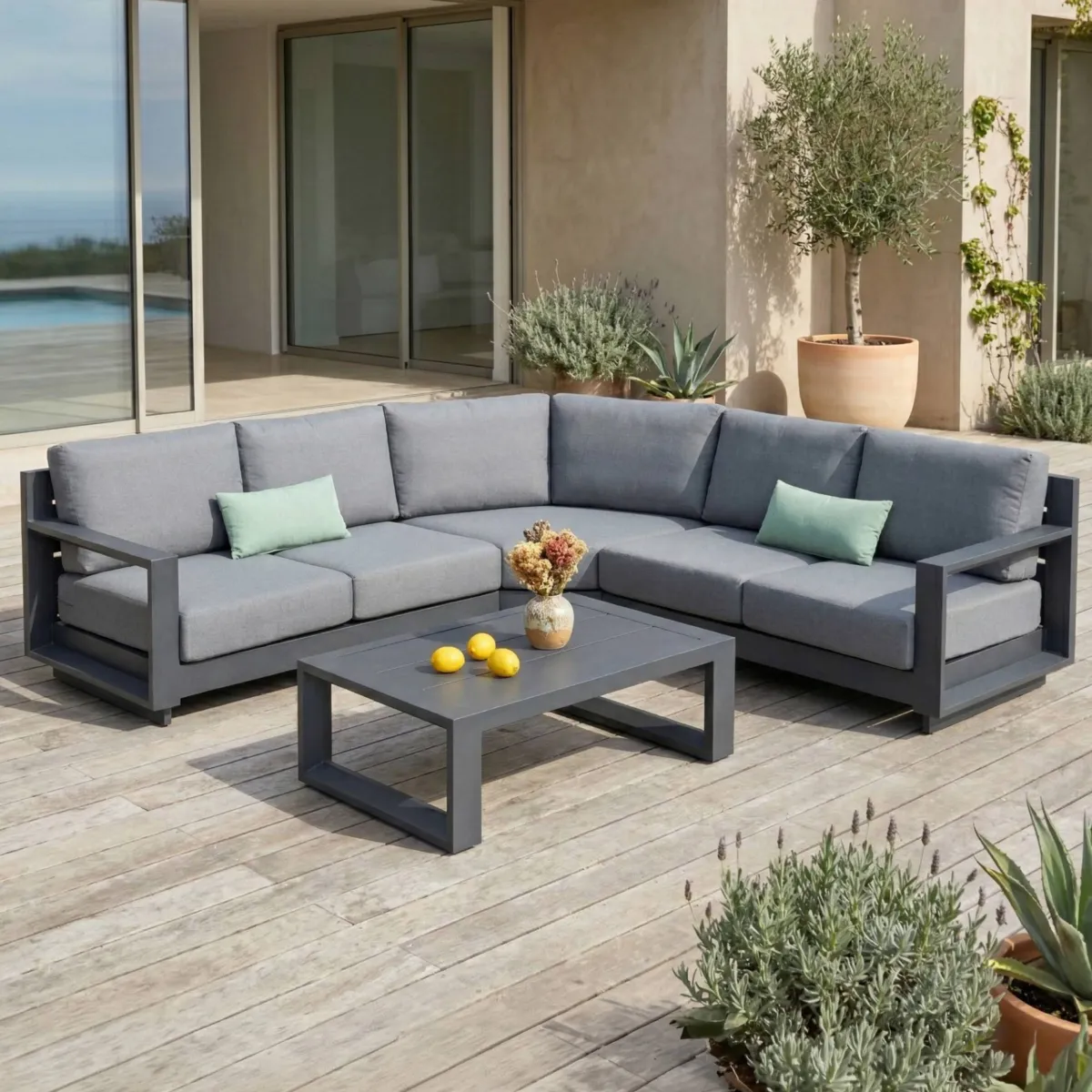 Salon de jardin d'angle aluminium 5 places Elba Gris anthracite