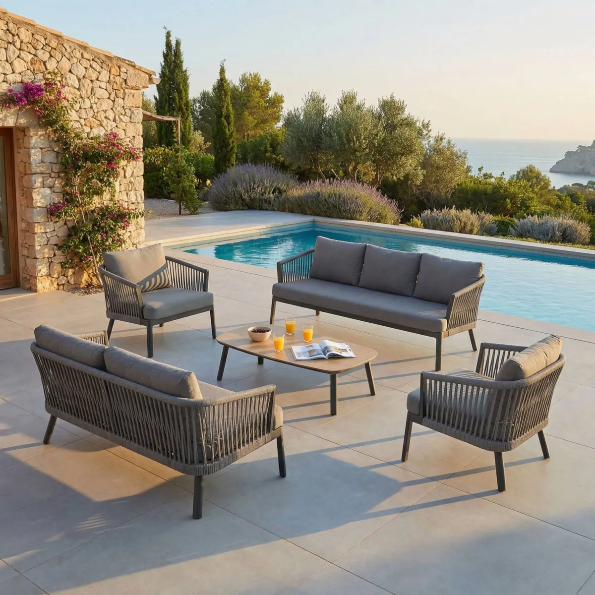 Salotto da giardino in alluminio 7 posti 5 pezzi Amalfi Grigio antracite