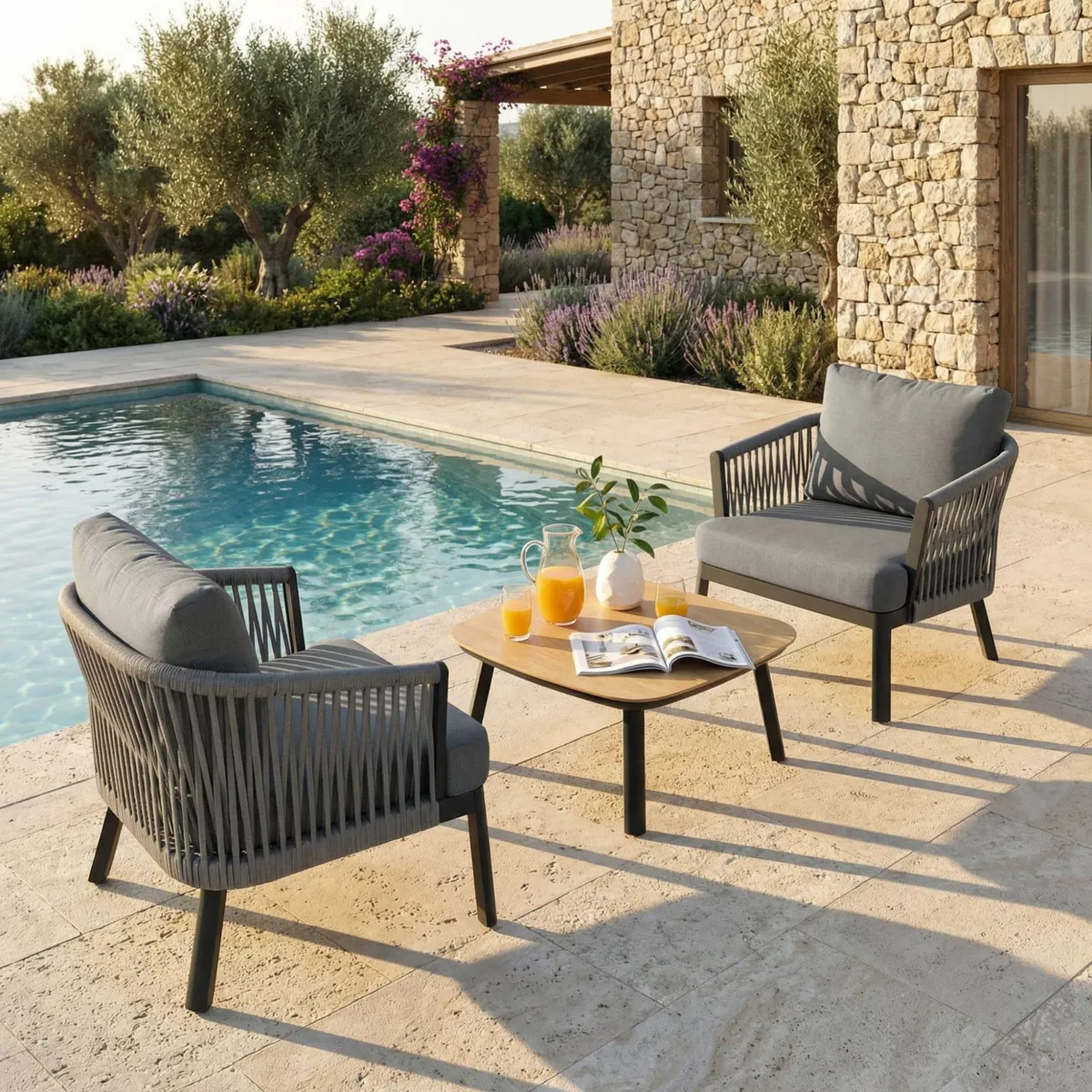 SALON DE JARDIN AMALFI 2 PLACES STRUCTURE ANTHRACITE ET COUSSINS ANTHRACITE
