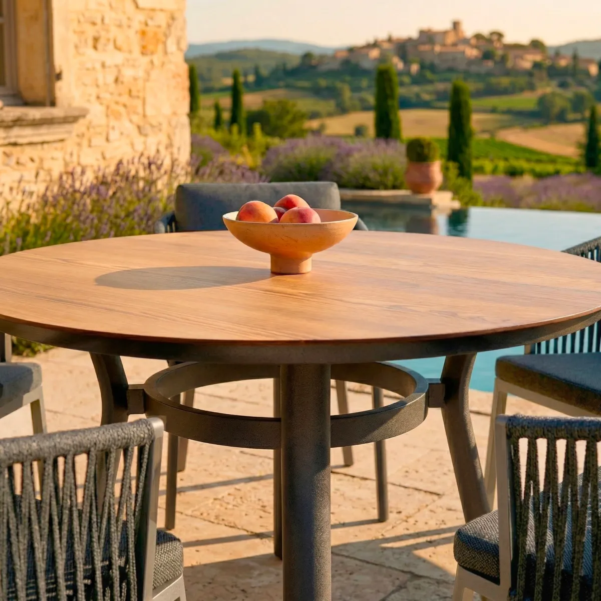 Tavolo da giardino rotondo alluminio 6 posti (D120 cm) Amalfi Grigio antracite