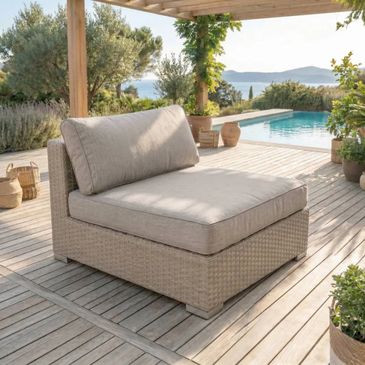Salon de jardin en résine tressée 9 places 9 pcs Palma Gris et taupe