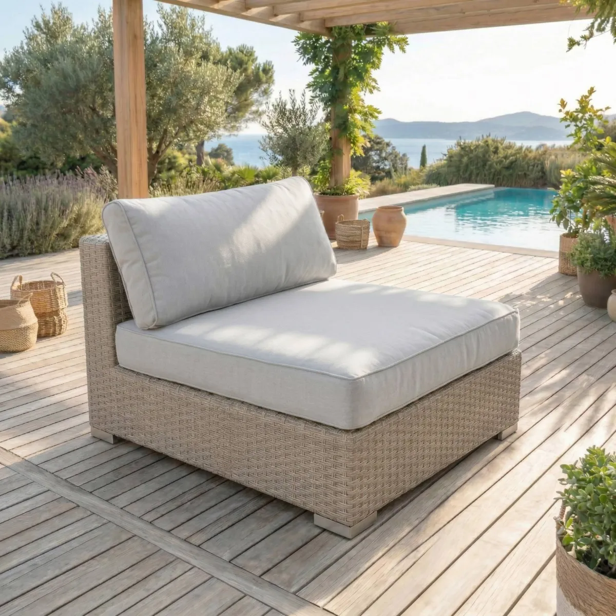 Salon de jardin en résine tressée 4 places 4 pcs Palma Gris