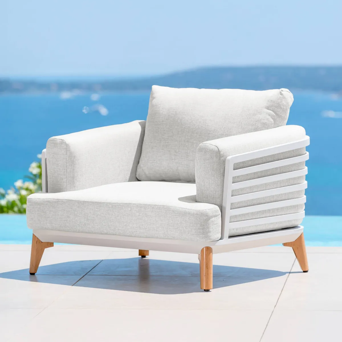 Salon de jardin aluminium 9 places 12 pcs Monte Carlo Blanc et gris clair