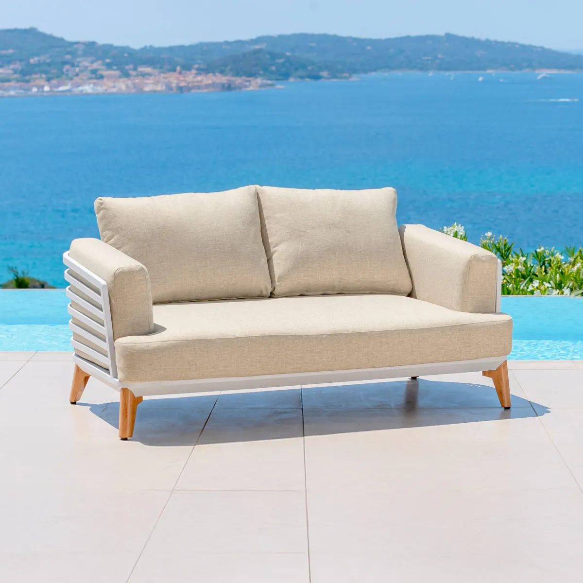 Salotto da giardino alluminio 9 posti 12 pezzi Monte Carlo Bianco e beige