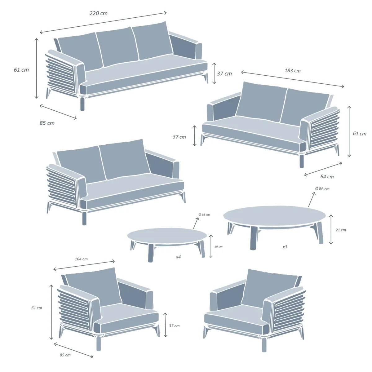 Salotto da giardino alluminio 9 posti 12 pezzi Monte Carlo Bianco e beige