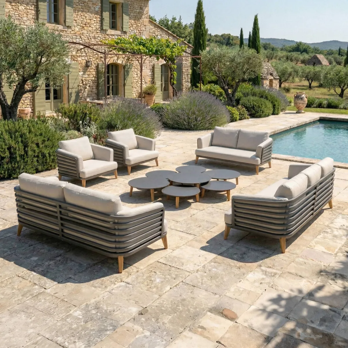 Salotto da giardino alluminio 9 posti 12 pezzi Monte Carlo Grigio antracite e tortora