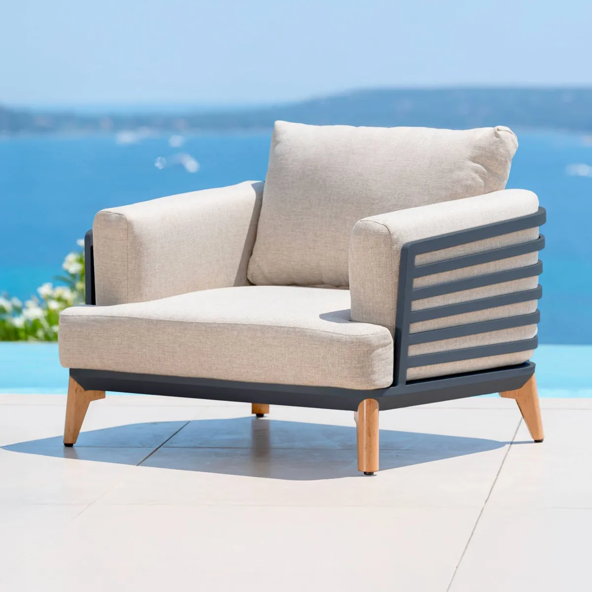 Salotto da giardino alluminio 9 posti 12 pezzi Monte Carlo Grigio antracite e tortora